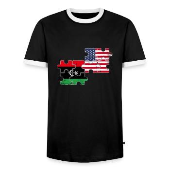 Libya USA Vintage Flag American Libyan - Men's Ringer Shirt - black/white - Front - AI Model Female 172 light (172cm) & AI Model Male 178 light (178cm)