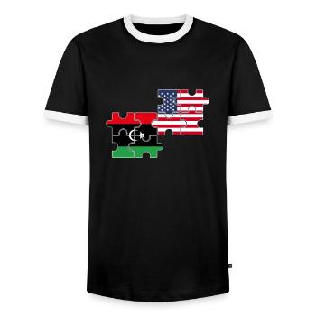 Libya, U.S., flag, American, Libyan - Men's Ringer Shirt - black/white - Front - AI Model Female 172 light (172cm) & AI Model Male 178 light (178cm)
