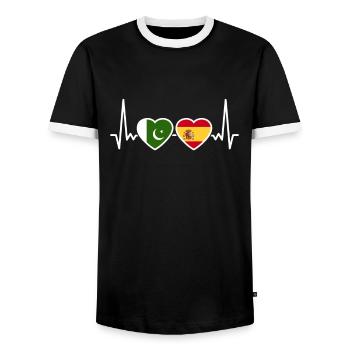 Pakistan Spain Heartbeat Flag Pakistani - Men's Ringer Shirt - black/white - Front - AI Model Female 172 light (172cm) & AI Model Male 178 light (178cm)
