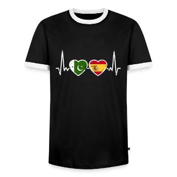 Pakistan Spain Vintage Heartbeat Flag - Men's Ringer Shirt - black/white - Front - AI Model Female 172 light (172cm) & AI Model Male 178 light (178cm)