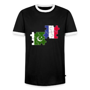 Pakistan France Flag French Pakistani - Men's Ringer Shirt - black/white - Front - AI Model Female 172 light (172cm) & AI Model Male 178 light (178cm)