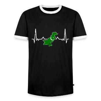 Pakistan Vintage Heartbeat Card Flag - Men's Ringer Shirt - black/white - Front - AI Model Female 172 light (172cm) & AI Model Male 178 light (178cm)