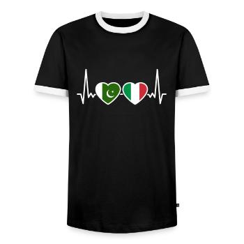 Pakistan Italy Heartbeat Flag Pakistani - Men's Ringer Shirt - black/white - Front - AI Model Female 172 light (172cm) & AI Model Male 178 light (178cm)