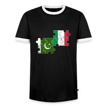Pakistan Italy Vintage Flag Pakistani - Men's Ringer Shirt - black/white - Front - AI Model Female 172 light (172cm) & AI Model Male 178 light (178cm)
