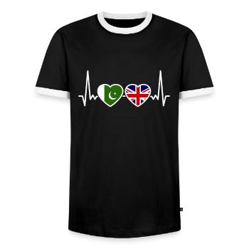 Pakistan UK Heartbeat Flag British Pakistani - Men's Ringer Shirt - black/white - Front - AI Model Female 172 light (172cm) & AI Model Male 178 light (178cm)