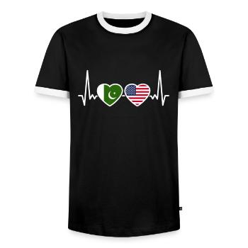 Pakistan USA Heartbeat Flag Pakistani - Men's Ringer Shirt - black/white - Front - AI Model Female 172 light (172cm) & AI Model Male 178 light (178cm)