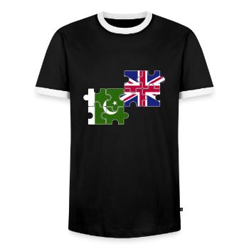 Pakistan UK Flag British Pakistani - Men's Ringer Shirt - black/white - Front - AI Model Female 172 light (172cm) & AI Model Male 178 light (178cm)