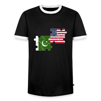 Pakistan USA Flag American Pakistani - Men's Ringer Shirt - black/white - Front - AI Model Female 172 light (172cm) & AI Model Male 178 light (178cm)