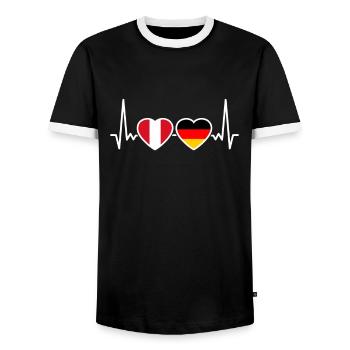 Pérou Allemagne Heartbeat Flag Péruvien - T-shirt contrasté Homme - noir/blanc - Devant - AI Model Female 172 light (172cm) & AI Model Male 178 light (178cm)
