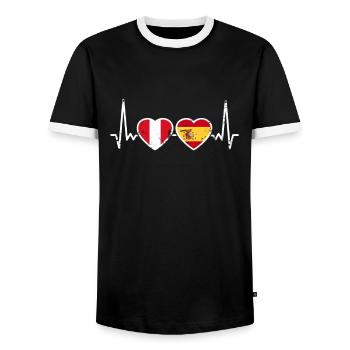 Pérou Espagne Vintage Heartbeat drapeau péruvien - T-shirt contrasté Homme - noir/blanc - Devant - AI Model Female 172 light (172cm) & AI Model Male 178 light (178cm)