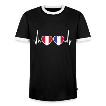 Pérou France Heartbeat Flag Péruvien - T-shirt contrasté Homme - noir/blanc - Devant - AI Model Female 172 light (172cm) & AI Model Male 178 light (178cm)