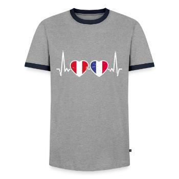 Peru France Vintage Heartbeat Flag Peruvian - Men's Ringer Shirt - grey/navy  - Front - AI Model Female 172 light (172cm) & AI Model Male 178 light (178cm)