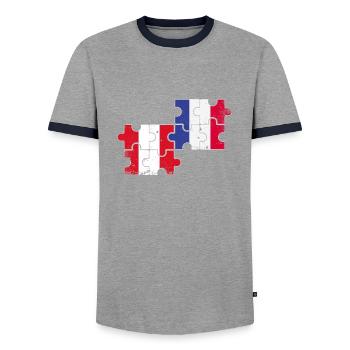 Peru France Vintage Flag French Peruvian - Men's Ringer Shirt - grey/navy  - Front - AI Model Female 172 light (172cm) & AI Model Male 178 light (178cm)