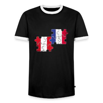 Pérou France Vintage drapeau Français péruvien - T-shirt contrasté Homme - noir/blanc - Devant - AI Model Female 172 light (172cm) & AI Model Male 178 light (178cm)