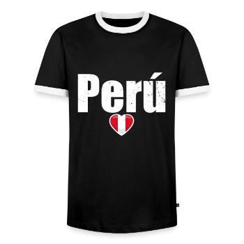 Coeur du Pérou Vintage drapeau péruvien péruvien - T-shirt contrasté Homme - noir/blanc - Devant - AI Model Female 172 light (172cm) & AI Model Male 178 light (178cm)