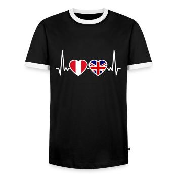 Peru UK Heartbeat Flag British Peruvian - Men's Ringer Shirt - black/white - Front - AI Model Female 172 light (172cm) & AI Model Male 178 light (178cm)