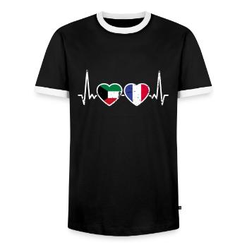 Kuwait France Vintage Heartbeat Flag - Men's Ringer Shirt - black/white - Front - AI Model Female 172 light (172cm) & AI Model Male 178 light (178cm)