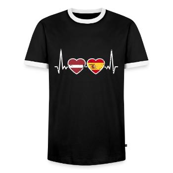 Lettonie Espagne Vintage Heartbeat drapeau letton - T-shirt contrasté Homme - noir/blanc - Devant - AI Model Female 172 light (172cm) & AI Model Male 178 light (178cm)