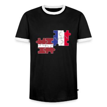 Lettonie France Drapeau Français Letton - T-shirt contrasté Homme - noir/blanc - Devant - AI Model Female 172 light (172cm) & AI Model Male 178 light (178cm)