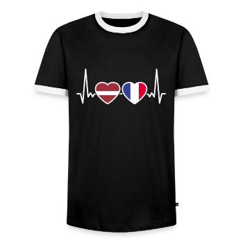 Lettonie France Heartbeat Flag Letton - T-shirt contrasté Homme - noir/blanc - Devant - AI Model Female 172 light (172cm) & AI Model Male 178 light (178cm)