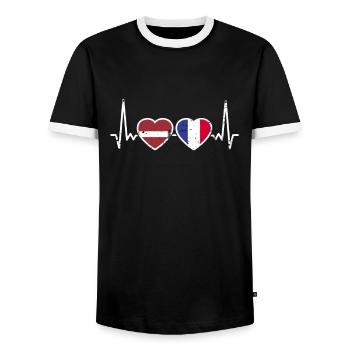 Lettonie France Vintage Heartbeat drapeau - T-shirt contrasté Homme - noir/blanc - Devant - AI Model Female 172 light (172cm) & AI Model Male 178 light (178cm)