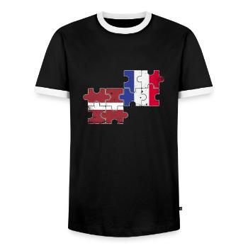 Lettonie France Vintage Drapeau letton - T-shirt contrasté Homme - noir/blanc - Devant - AI Model Female 172 light (172cm) & AI Model Male 178 light (178cm)