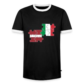 Lettonie Italie Drapeau Italie Lettonie - T-shirt contrasté Homme - noir/blanc - Devant - AI Model Female 172 light (172cm) & AI Model Male 178 light (178cm)
