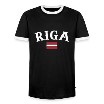 Riga Lettonie Drapeau letton Letton - T-shirt contrasté Homme - noir/blanc - Devant - AI Model Female 172 light (172cm) & AI Model Male 178 light (178cm)