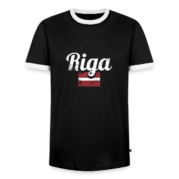 Riga Lettonie Vintage letton drapeau letton letton - T-shirt contrasté Homme - noir/blanc - Devant - AI Model Female 172 light (172cm) & AI Model Male 178 light (178cm)