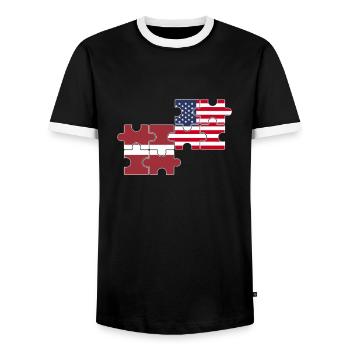 Lettonie États-Unis Drapeau Américain Letton - T-shirt contrasté Homme - noir/blanc - Devant - AI Model Female 172 light (172cm) & AI Model Male 178 light (178cm)