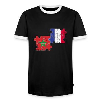 Morocco France Vintage Flag Moroccan - Men's Ringer Shirt - black/white - Front - AI Model Female 172 light (172cm) & AI Model Male 178 light (178cm)