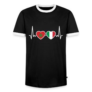 Morocco Italy Heartbeat Flag Moroccan - Men's Ringer Shirt - black/white - Front - AI Model Female 172 light (172cm) & AI Model Male 178 light (178cm)