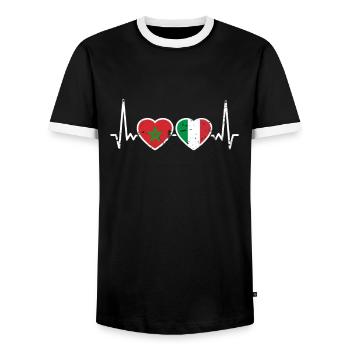 Morocco Italy Vintage Heartbeat Flag - Men's Ringer Shirt - black/white - Front - AI Model Female 172 light (172cm) & AI Model Male 178 light (178cm)