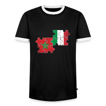 Morocco Italy Vintage Flag Moroccan - Men's Ringer Shirt - black/white - Front - AI Model Female 172 light (172cm) & AI Model Male 178 light (178cm)