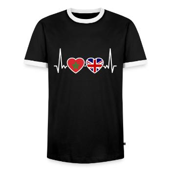 Morocco UK Heartbeat Flag British Moroccan - Men's Ringer Shirt - black/white - Front - AI Model Female 172 light (172cm) & AI Model Male 178 light (178cm)