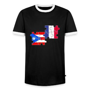 Puerto Rico France Flag Puerto Rican - Men's Ringer Shirt - black/white - Front - AI Model Female 172 light (172cm) & AI Model Male 178 light (178cm)