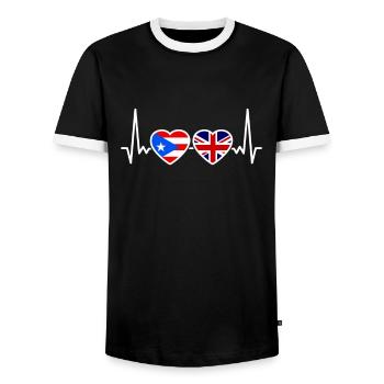 Puerto Rico UK Herzschlag Flagge Puerto Ricaner - Männer Kontrast-T-Shirt - Schwarz/Weiß - Vorne - AI Model Female 172 light (172cm) & AI Model Male 178 light (178cm)