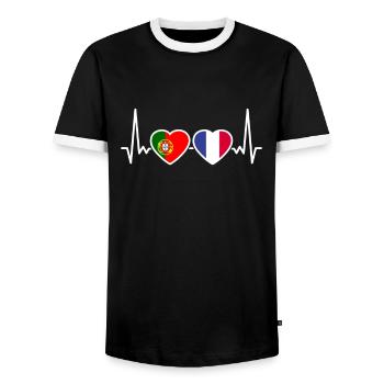 Portugal Frankreich Herzschlag Flagge Portugiese - Männer Kontrast-T-Shirt - Schwarz/Weiß - Vorne - AI Model Female 172 light (172cm) & AI Model Male 178 light (178cm)