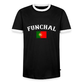 Funchal Portugal Portuguese Flag Portuguese - Men's Ringer Shirt - black/white - Front - AI Model Female 172 light (172cm) & AI Model Male 178 light (178cm)