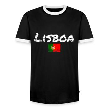 Lisboa Portugal Vintage Portuguese Flag - Men's Ringer Shirt - black/white - Front - AI Model Female 172 light (172cm) & AI Model Male 178 light (178cm)