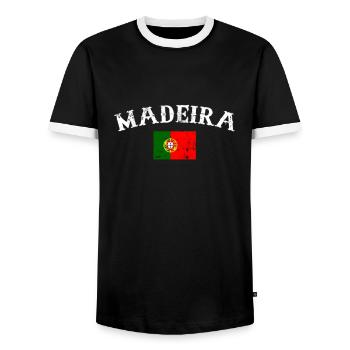 Madeira Portugal Vintage Portuguese Flag - Men's Ringer Shirt - black/white - Front - AI Model Female 172 light (172cm) & AI Model Male 178 light (178cm)