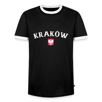Krakow Poland Polish Flag Pole - Men's Ringer Shirt - black/white - Front - AI Model Female 172 light (172cm) & AI Model Male 178 light (178cm)