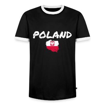 Poland Vintage Map Poland Polish Flag Pole - Men's Ringer Shirt - black/white - Front - AI Model Female 172 light (172cm) & AI Model Male 178 light (178cm)