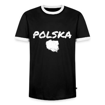 Polska Poland Vintage Map Poland Polish Poles - Men's Ringer Shirt - black/white - Front - AI Model Female 172 light (172cm) & AI Model Male 178 light (178cm)