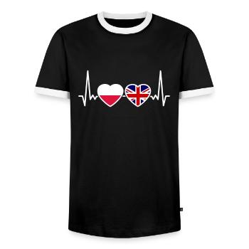 Poland Great Britain UK Heartbeat Flag Polish - Men's Ringer Shirt - black/white - Front - AI Model Female 172 light (172cm) & AI Model Male 178 light (178cm)