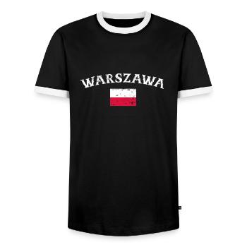 Warszawa Vintage Poland Polish Flag Pole - Men's Ringer Shirt - black/white - Front - AI Model Female 172 light (172cm) & AI Model Male 178 light (178cm)