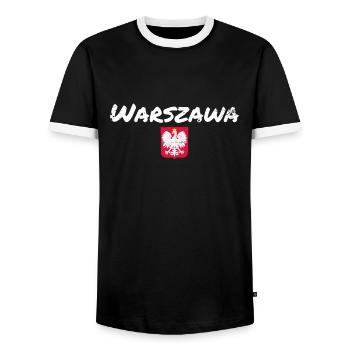 Warszawa Vintage Poland Polish Flag Pole - Men's Ringer Shirt - black/white - Front - AI Model Female 172 light (172cm) & AI Model Male 178 light (178cm)