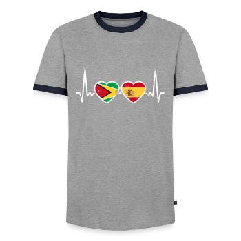 Guyane Espagne Vintage Heartbeat drapeau guyanais - T-shirt contrasté Homme - gris/marine  - Devant - AI Model Female 172 light (172cm) & AI Model Male 178 light (178cm)