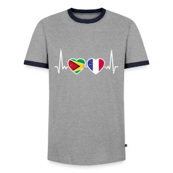 Guyane France Vintage Heartbeat drapeau - T-shirt contrasté Homme - gris/marine  - Devant - AI Model Female 172 light (172cm) & AI Model Male 178 light (178cm)