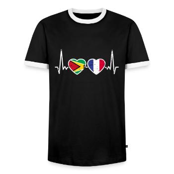 Guyane France Vintage Heartbeat drapeau - T-shirt contrasté Homme - noir/blanc - Devant - AI Model Female 172 light (172cm) & AI Model Male 178 light (178cm)